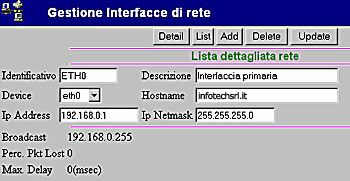 esempio di configurazione  di un'interfaccia di rete