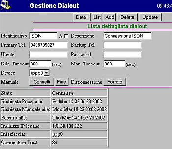 maschera di configurazione connessione ISDN attiva